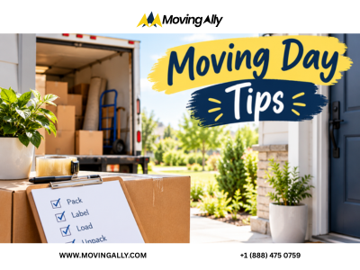 Family unpacking boxes on moving day, following essential tips for a smooth relocation.