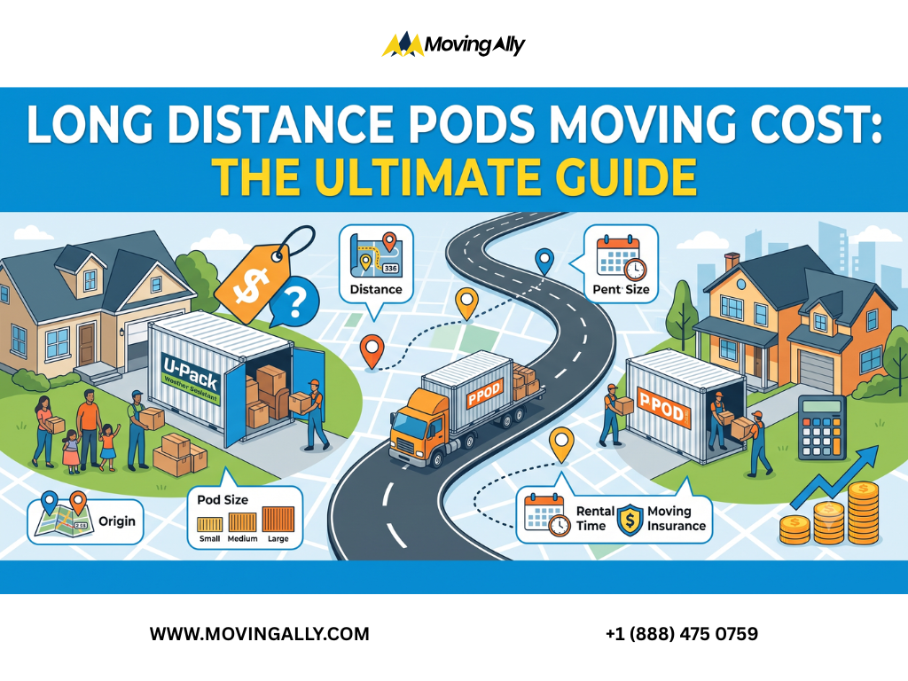 Long distance moving pod with a truck on a highway